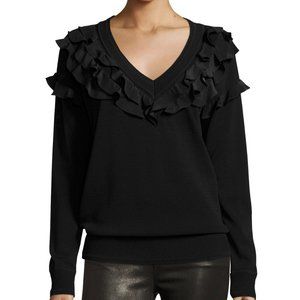 Cinq à Sept Portia Sweater with Crepe de Chine Ruffle Trim S